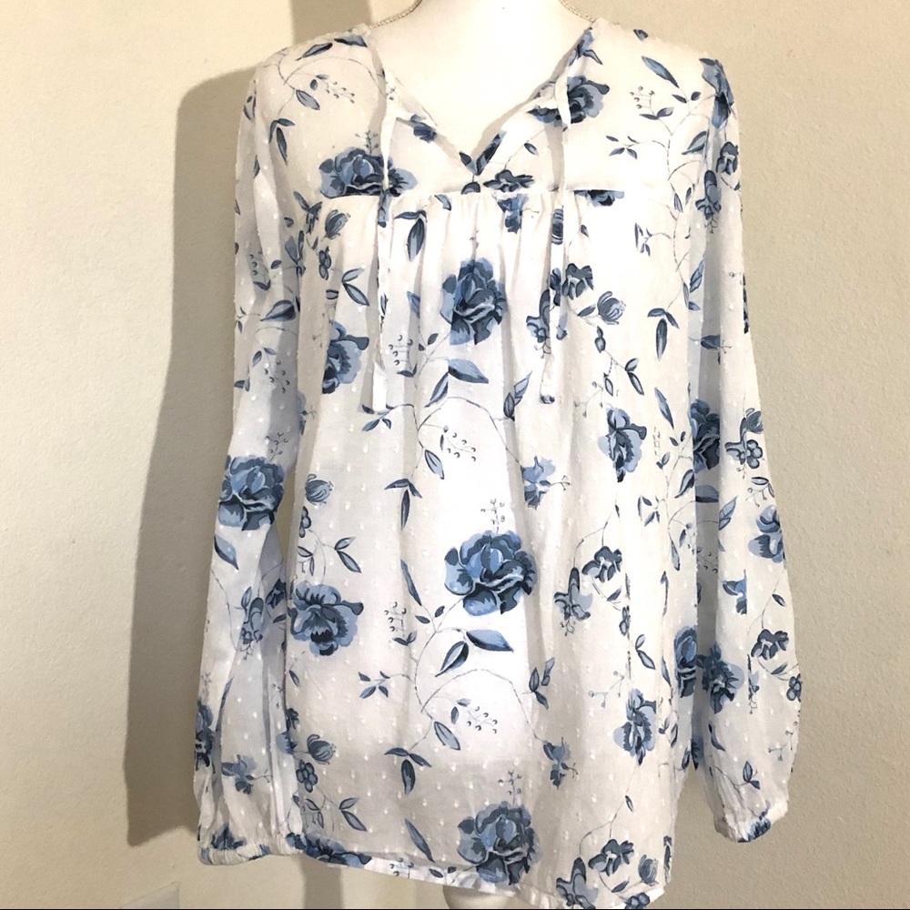 NorthStyle | Swiss Dot Blue Floral Poet Top Sz L